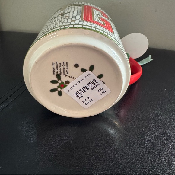 Coffee Mug “G” Anthropologie Holiday “Cup of Cheer” NWT - Picture 3 of 4